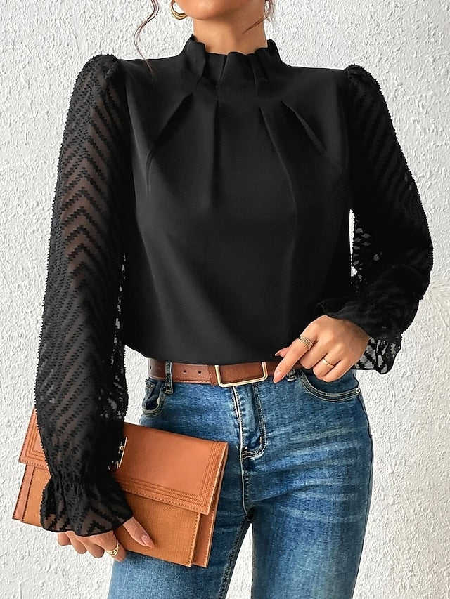 Women's Shirt Blouse Daily Basic Mesh Long Sleeve Regular