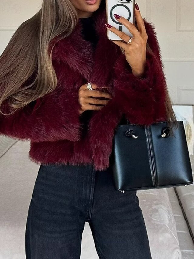 Coat Warm Leathers Faux Fur Furs Comfortable Women's