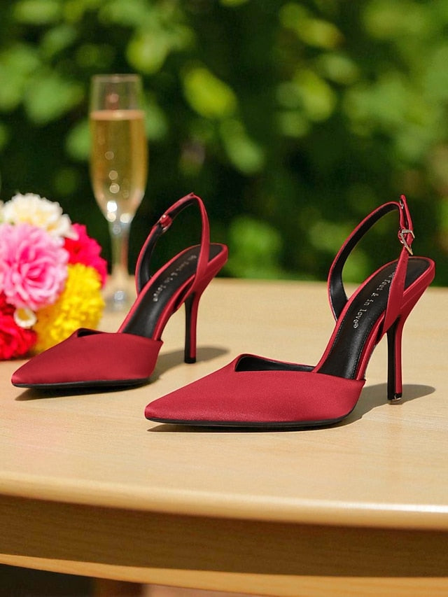 Purple Slingback Pointed - Elegant Toe Heels Women's Satin