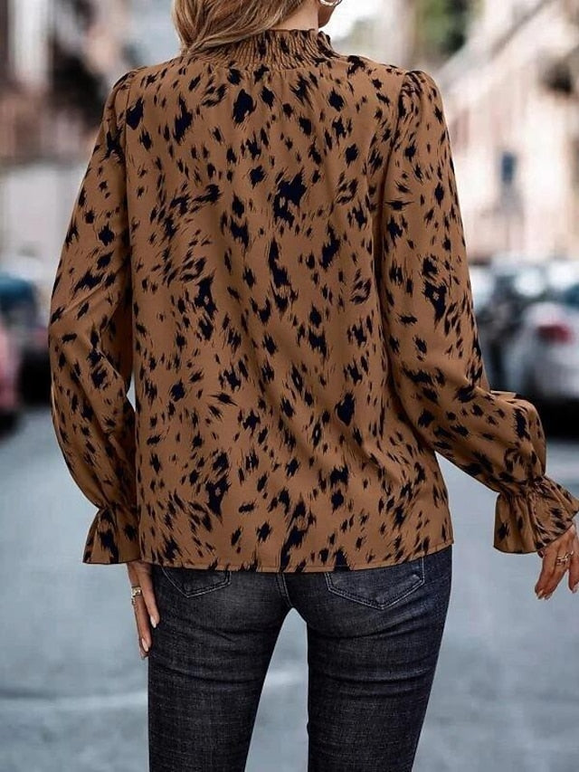 Women's Shirt Blouse Fashion Print Petal Sleeve Long Sleeve