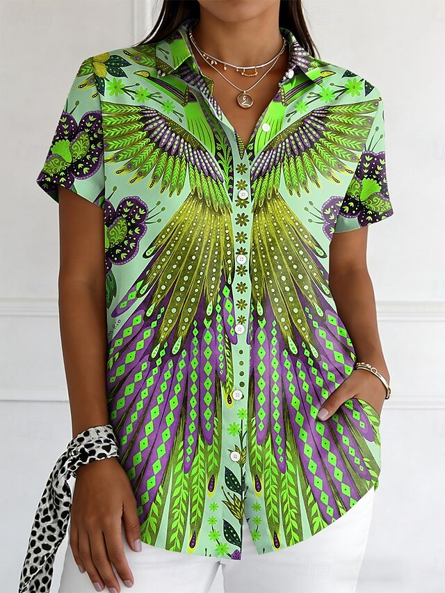 Women's Shirt Buttons Print Graphic Abstract Vintage