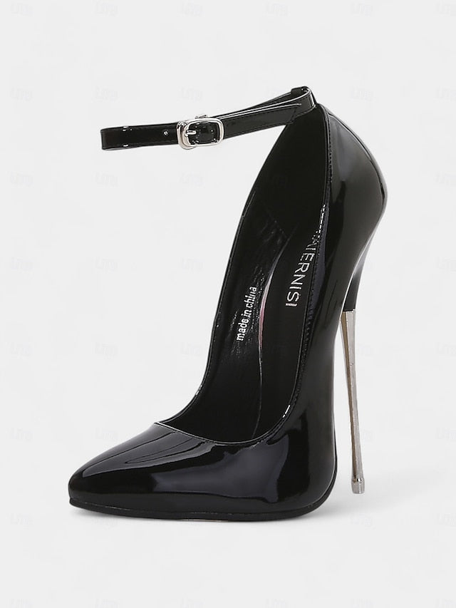 Women's Stiletto Heels Red with Leather Patent Strap Ankle
