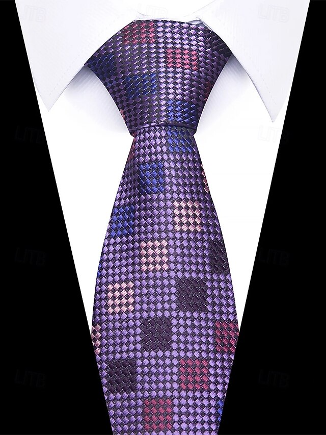 Set Men's – Checkered Purple Square and Silk Tie Pocket