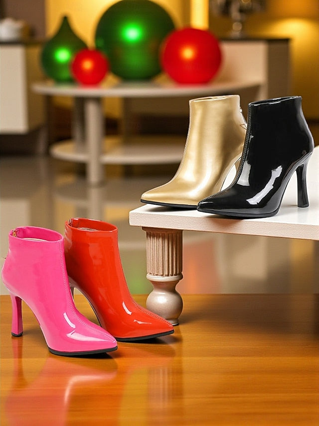 Heel Boots Faux Ankle Gold Fur Women's Lining Stiletto with