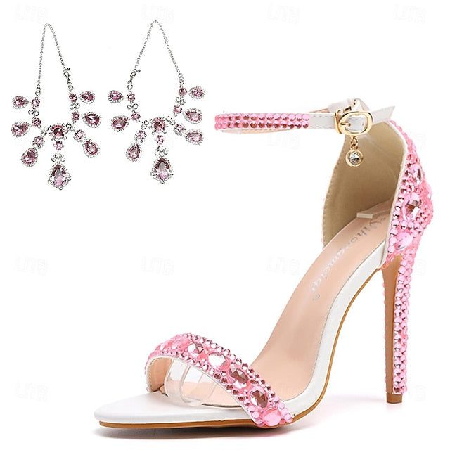 Matching Stiletto Green Women's with Rhinestone Ankle Heels