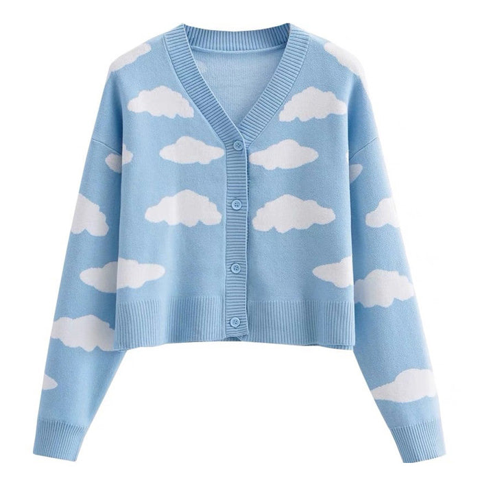 Cardigan en tricot à nuages ​​bleus