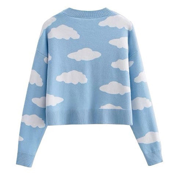 Cardigan en tricot à nuages ​​bleus