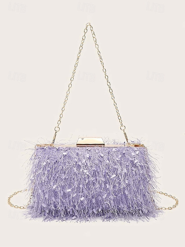 Chain Feathered Clutch Women's Strap with Evening Chic