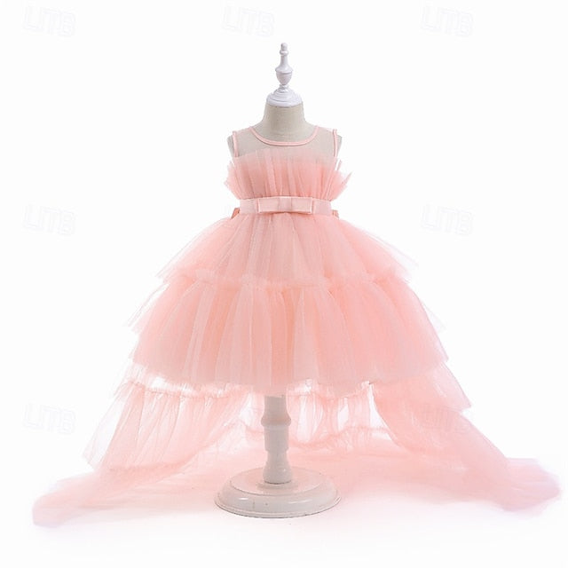 Sleeveless Party Kids Performance Solid Girls' Dress Color