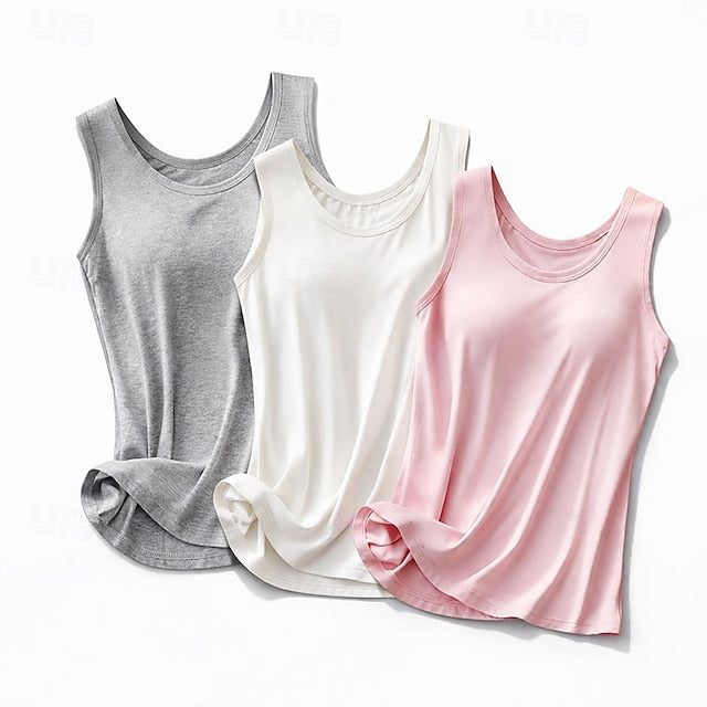 Multi Packs 3pcs Unisex Crew Neck Sleeveless Black+Grey+White