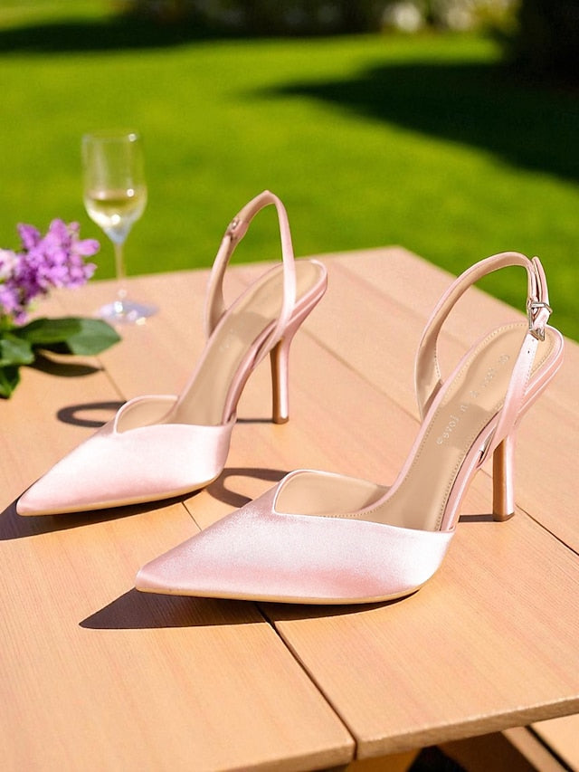 Purple Slingback Pointed - Elegant Toe Heels Women's Satin