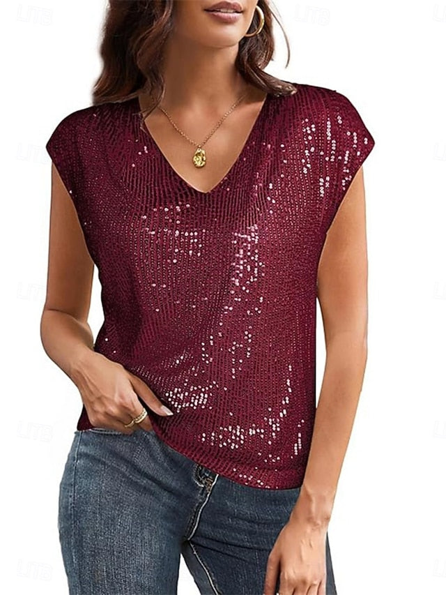 Women's Blouse Sequin Tops Sequins Plain Stylish Classic