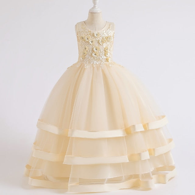 Dress Colored Wedding Sleeveless Kids Solid Girls' Party