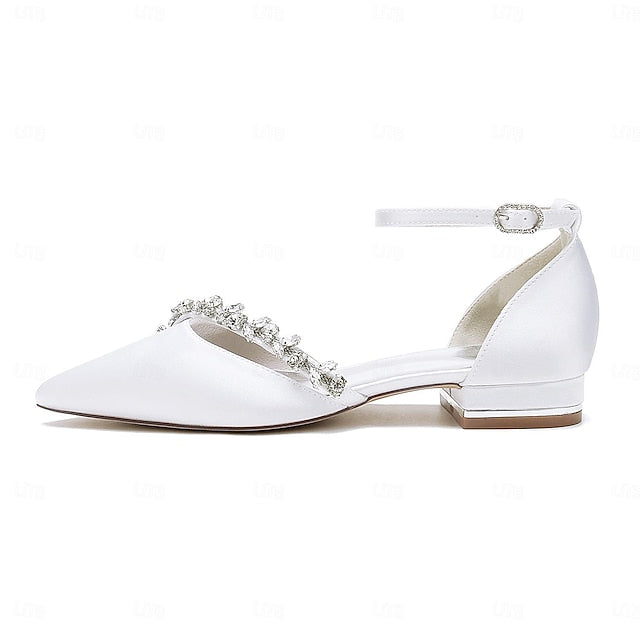 – Flats Pointed Toe Wedding Elegant Satin Women's White