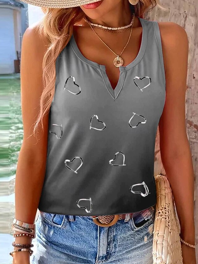 Women's Blouse Print Ombre Heart Casual Sleeveless V Neck