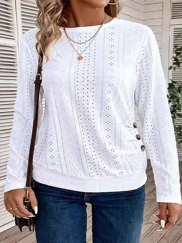 Women's Pointelle Shirt Eyelet Top T Shirt Eyelet Plain