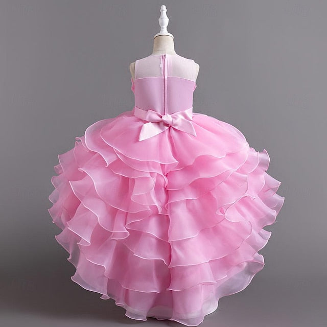 Flower Party Kids Color Solid Girls' Dress Sequin