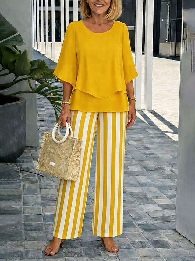 Women's Pants Sets Half Sleeve Butterfly Sleeve Round Neck