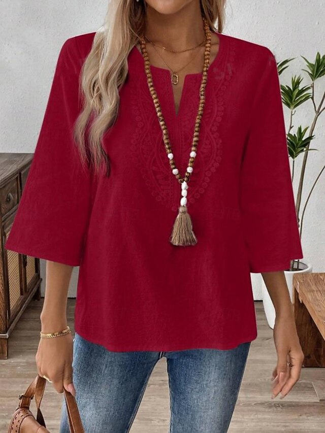 Women's Shirt Blouse Lace Tops Lace Solid Color Stylish