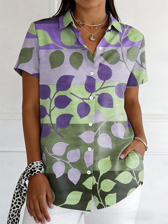 Women's Shirt Buttons Print Graphic Geometric Vintage