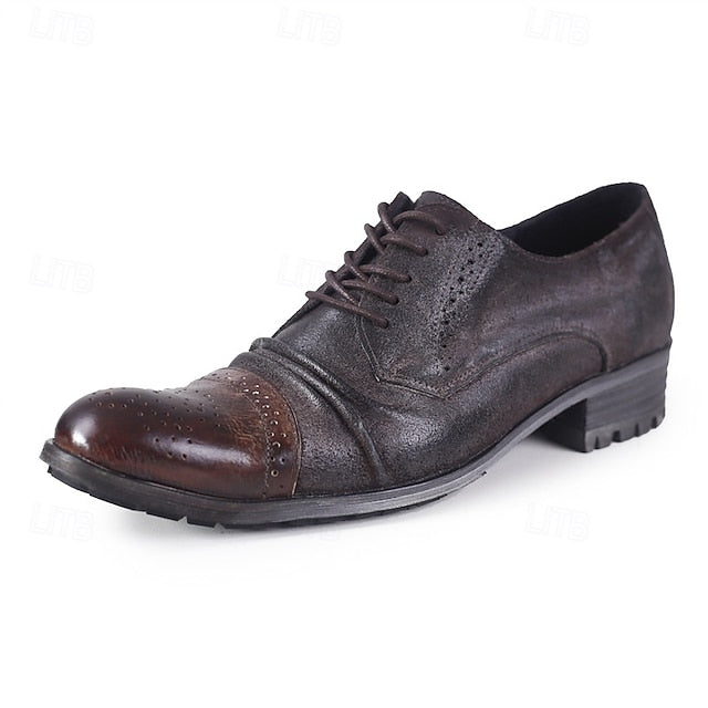 – Brogue Leather Shoes Oxford Men's Vintage Genuine