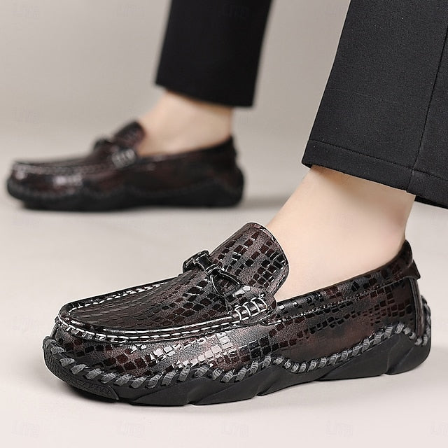 – Driving Black Crocodile Men’s Textured Moc-Toe Loafers