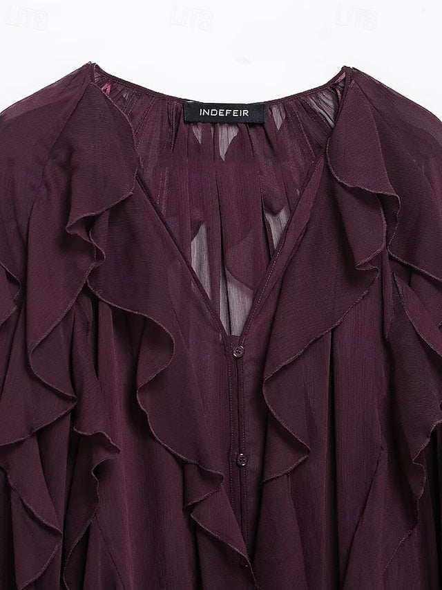 Women's Shirt Blouse Layered Plain Stylish Modern Long