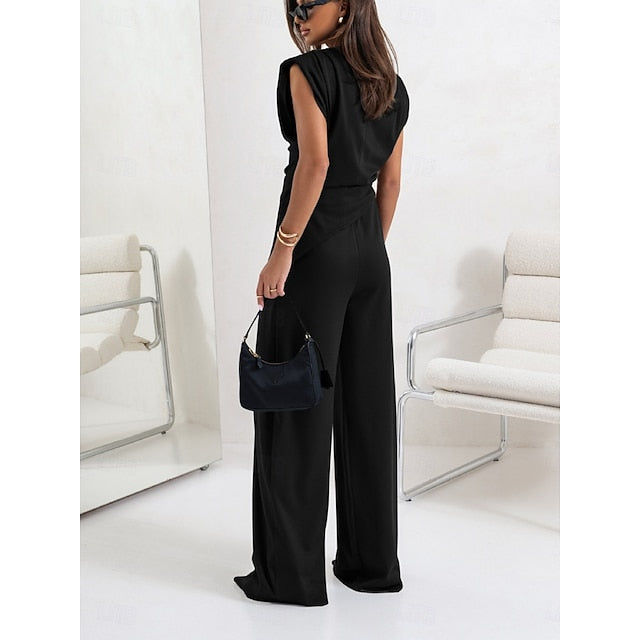 Women's Pants Sets Bolero Top Sleeveless Crew Neck Solid