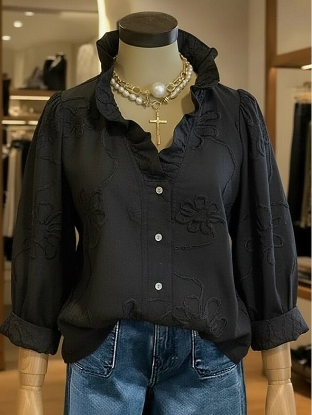 Women's Shirt Solid Color Elegant Bohemia Vacation Puff