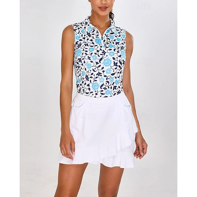 Women's Floral Tennis Shirt Sleeveless Print UPF50+ Quick
