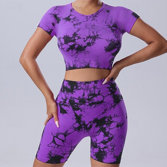 Women's 2 Pieces Workout Sets Shorts and Crop Top Tie Dye