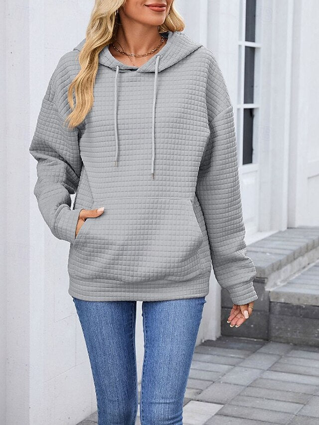 Women's Texture Blouse Pullover Hoodie Sweatshirt Pocket