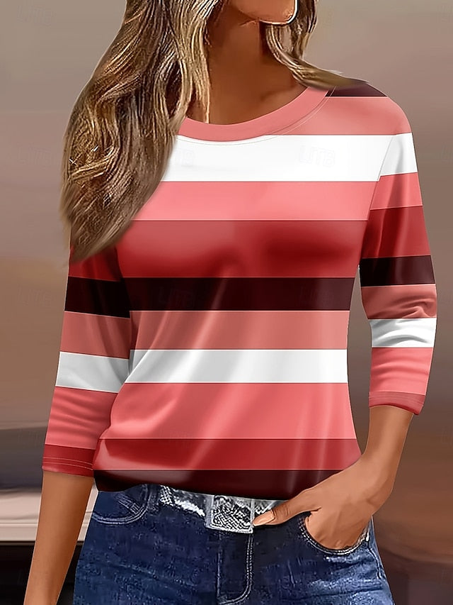 Women's T shirt Long Sleeve Graphic Geometric Striped