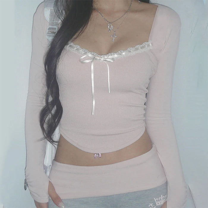 Bow Pink Long Sleeves Top