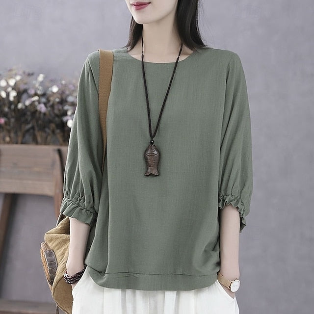 Women's Texture Blouse T Shirt Summer Tops Plain Fashion