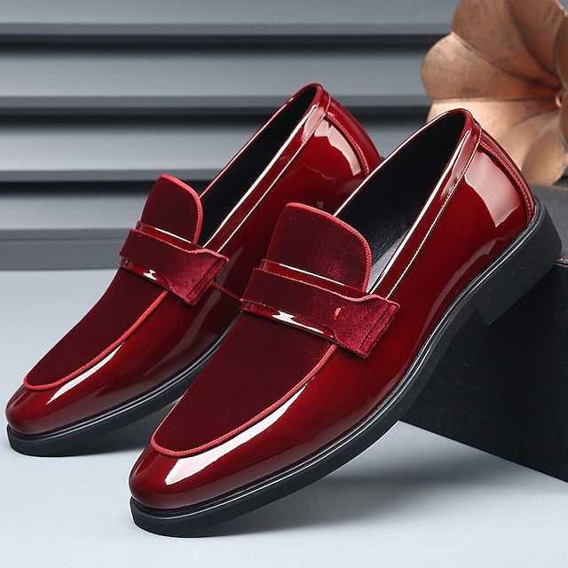 Red Men's Faux Design Loafers Leather Sleek Velvet – with