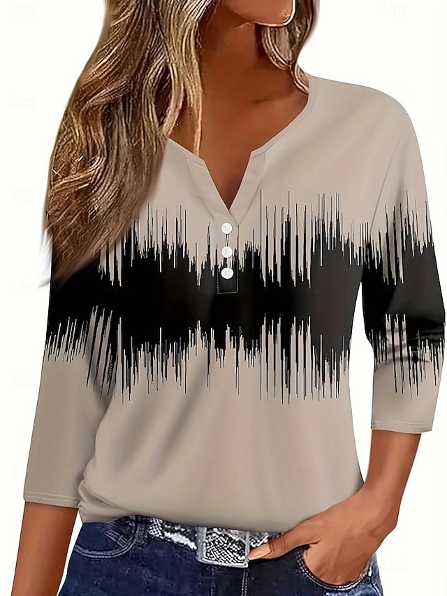 Women's White Pink Khaki Waves Print Daily Date Elegant