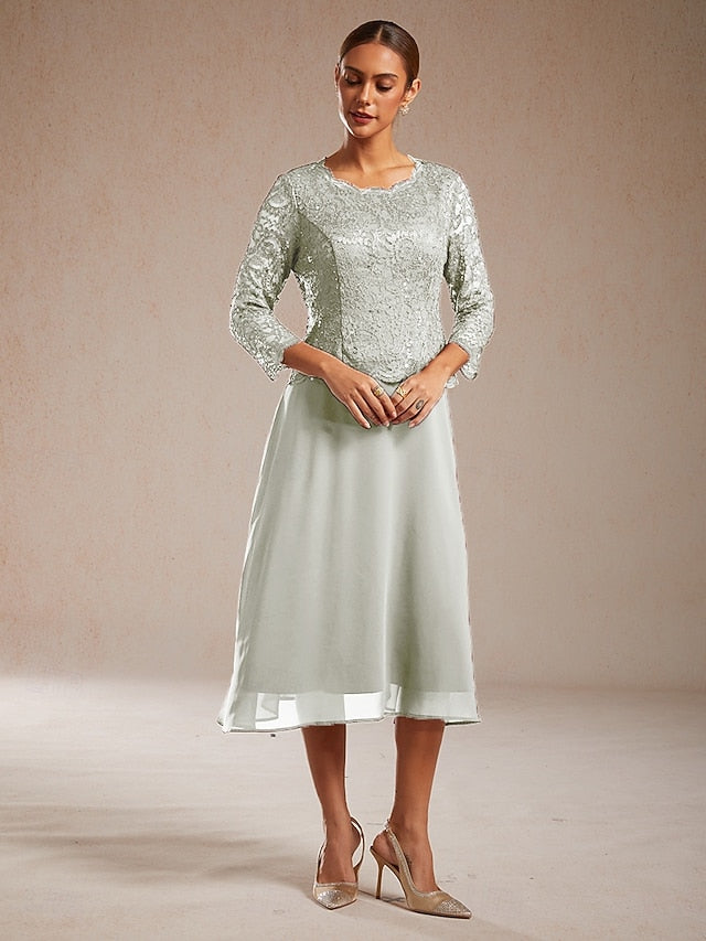 Women's Midi Dress Chiffon Dress A Line Dress Lace Sequins