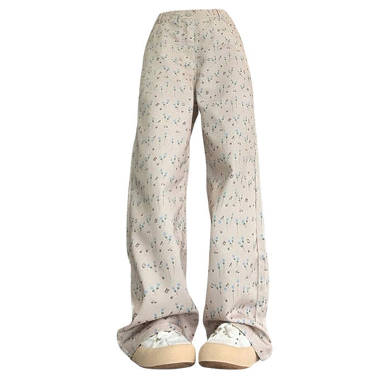 Beige Floral Corduroy Pants