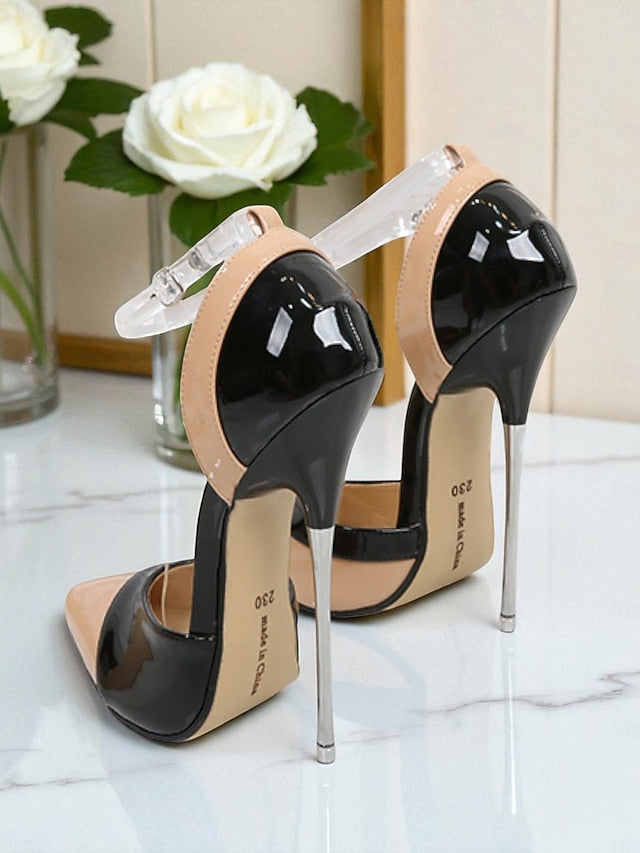 Patent Black Leather Toe Pointed Women's Red and Stiletto