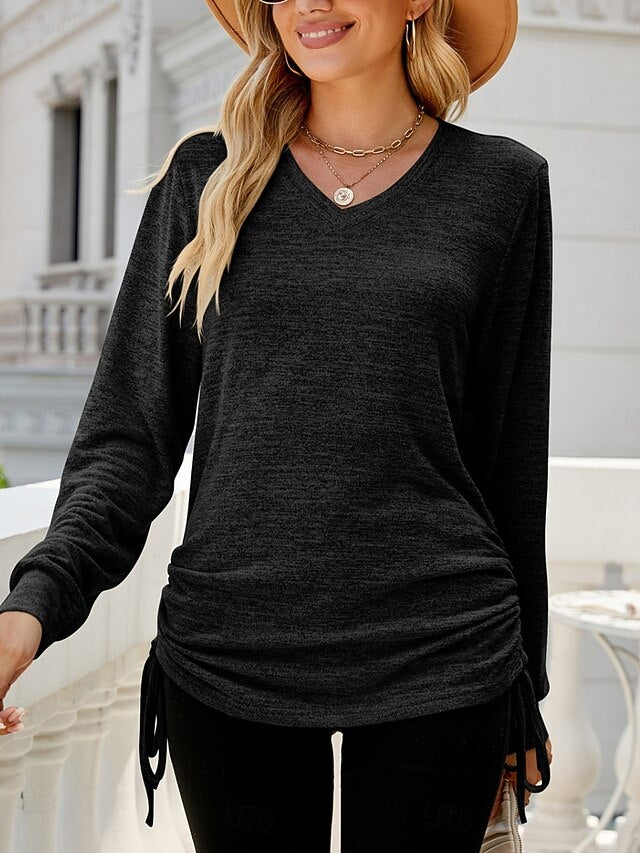 Women's Blouse Smocked Solid Color Stylish Casual Long