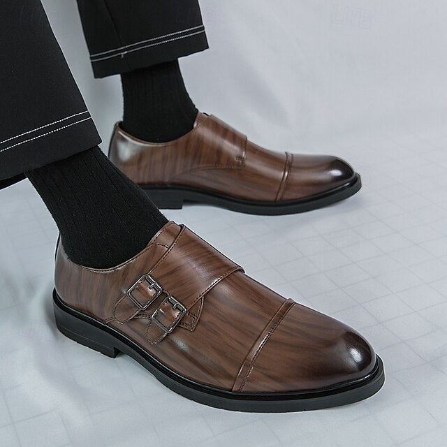 Brown Monk Double Leather – Strap Men's Shoes Faux