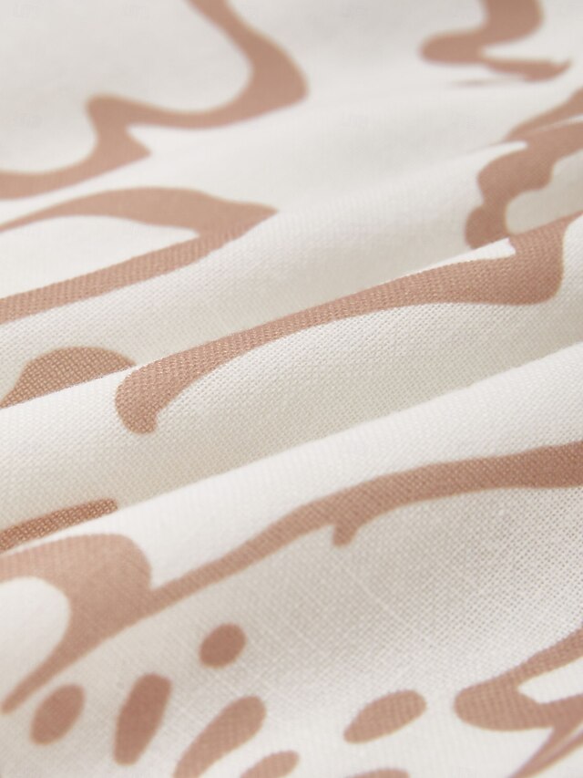 Abstract art print Linen-Like Fabric Waist-Cinching Maxi Dress