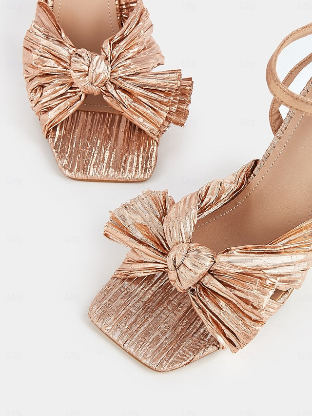 Textured Gold Rose Sandals Heel Knot and with Detail Block