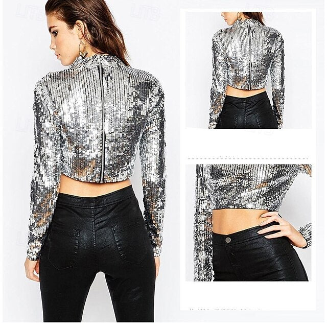Retro Vintage 1980s Crop Top Sequins Fancy Dress Women's