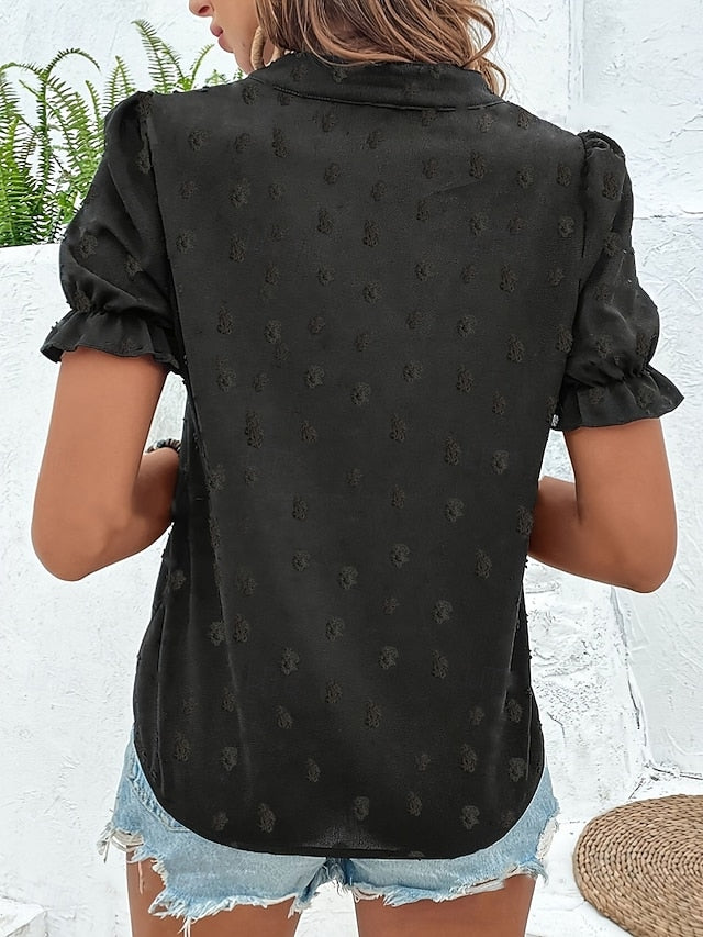 Women's T Shirt Ruffle Patchwork Embroidered Floral Fashion