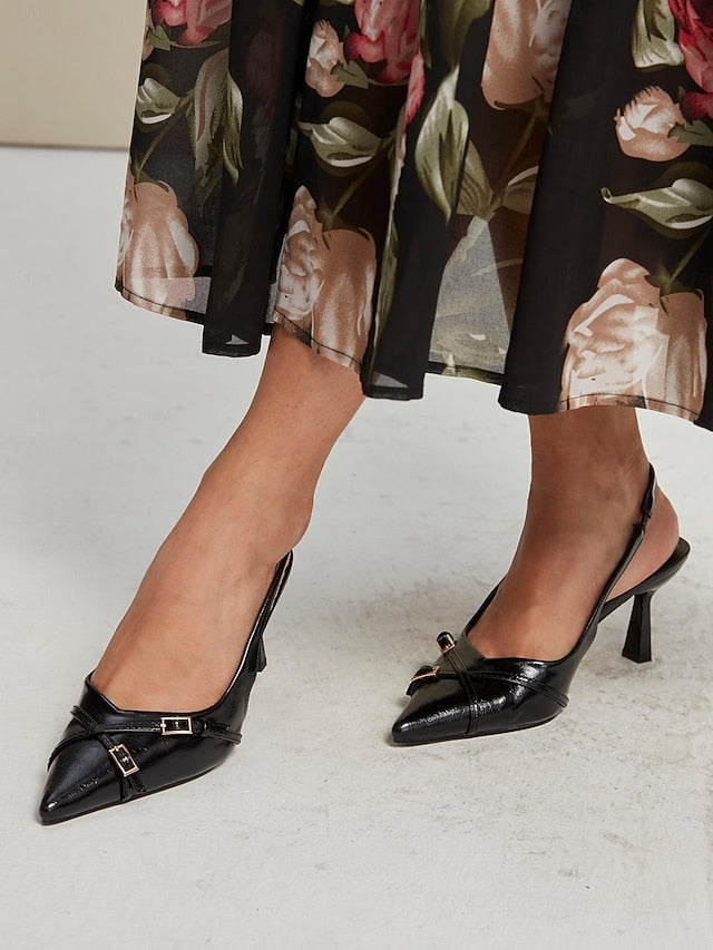 Women's Toe Slingback Heels Pointed with Elegant Black