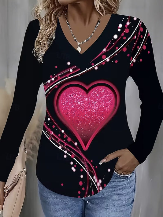 Women's T Shirt Heart Graphic Vintage Stylish Classic Long