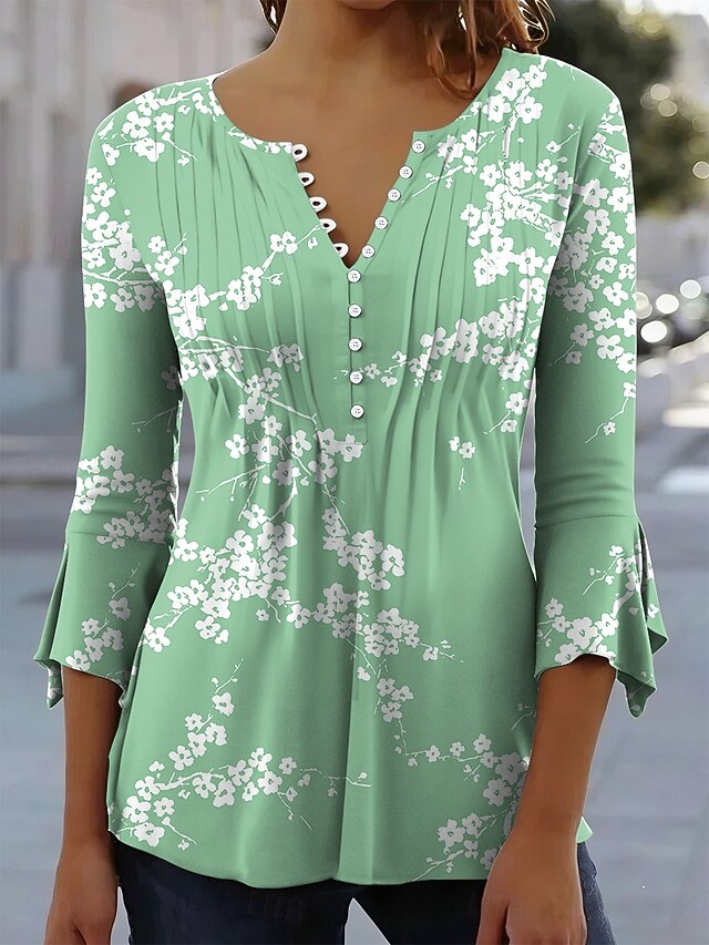 Women's T-Shirt  Floral Graphic Elegant 3/4 Length Sleeve