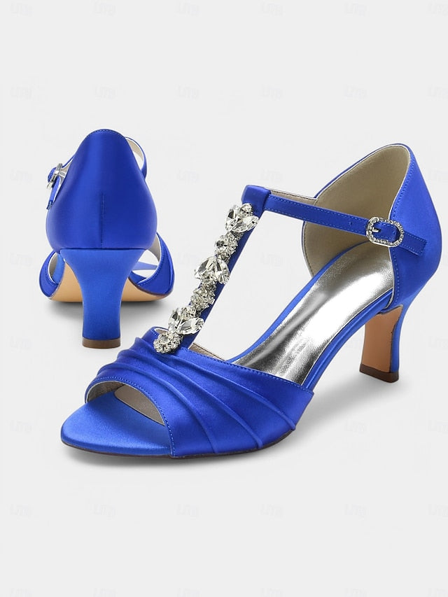 Satin White Bridal Detail Crystal Heels Open-Toe with –